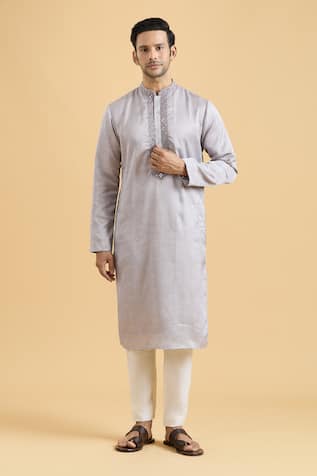 Aryavir Malhotra Mirrorwork Geometric Placket Kurta With Pant 