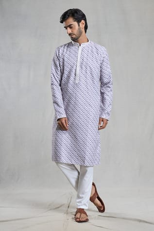 Aryavir Malhotra Straight Quatrefoil Print Kurta With Pant 