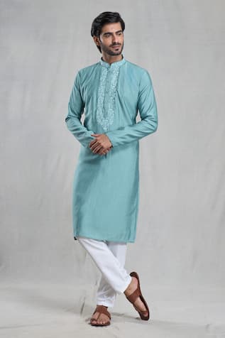 Aryavir Malhotra Floral Embroidered Placket Kurta With Pant 