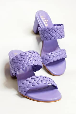 Two Strap Woven Block Heels 