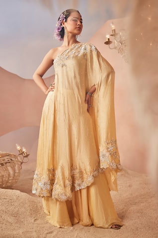 Sachkiran Bimbra Buttercup Bloom Embroidered Kurta With Gharara 