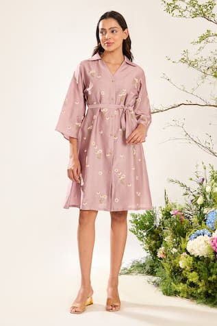 Meadow Bloom Daisy Embroidered Shirt Dress With Inner Dress 