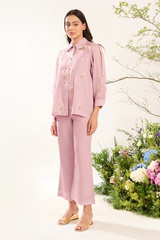 Meadow Sunny Bloom Embroidered Shirt Pant Set 