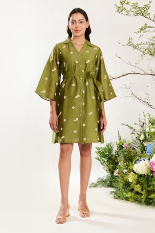 Meadow Daisy Flora Embroidered Shirt Dress With Inner Dress 