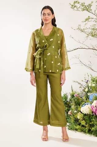 Meadow Daisy Glory Embroidered Jacket Pant Set 