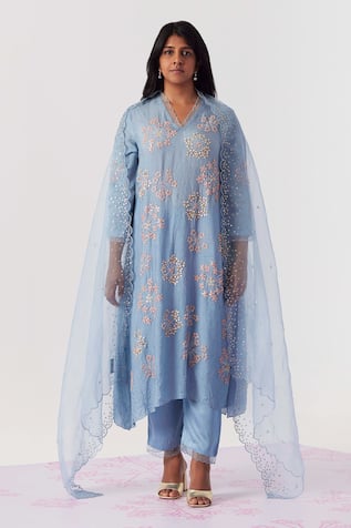 One Not Two Sequin Embroidered Kurta With Pant 