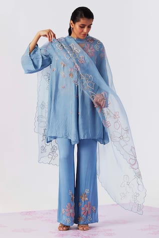 One Not Two Sequin Embroidered Tunic With Bell Bottom Pant 