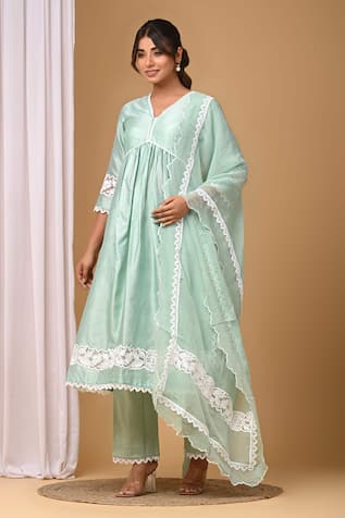 Gulabik Jaipur Chanderi Embellished Kurta & Pant Set 