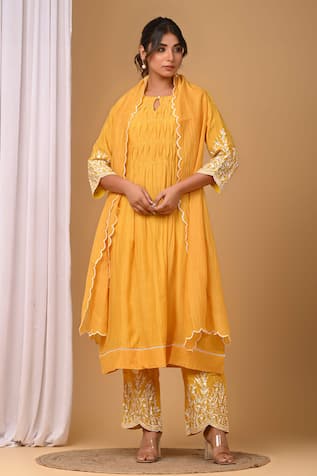 Gulabik Jaipur Chanderi Handloom Embroidered Kurta & Pant Set 