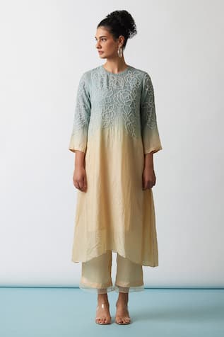 One Not Two Embroidered A-Line Kurta & Pant Set 