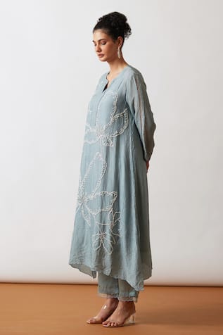 One Not Two Hand Embroidered Asymmetric A-Line Kurta & Pant Set 