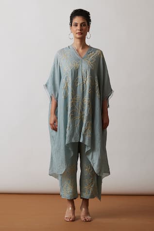 One Not Two Hand Embroidered Kaftan & Pant Set 