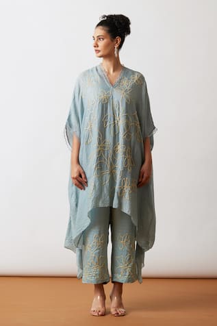 One Not Two Floral Hand Work Kaftan & Pant Set 