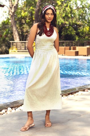 Polka Dot Print Midi Dress 