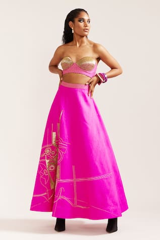 MINI SONDHI Embroidered Lehenga With Tube Bralette 