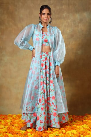 POMCHA JAIPUR Floral Print Lehenga Set With Shrug 