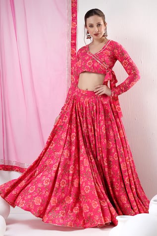 POMCHA JAIPUR Floral Pattern Blouse Lehenga Set 