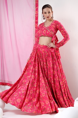 POMCHA JAIPUR Sadabhar Floral Pattern Blouse Lehenga Set