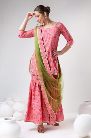 POMCHA JAIPUR Floral Print Kurta Sharara Set 