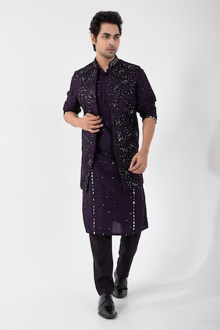 Floral Mirror Embroidered Nehru Jacket 