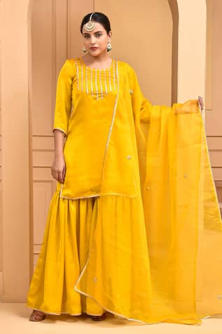 Bannhi By Priyanka Rathore Embroidered Kurta Sharara Set 