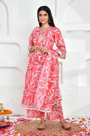 Bannhi Flower Blossom Print Kurta Palazzo Set 