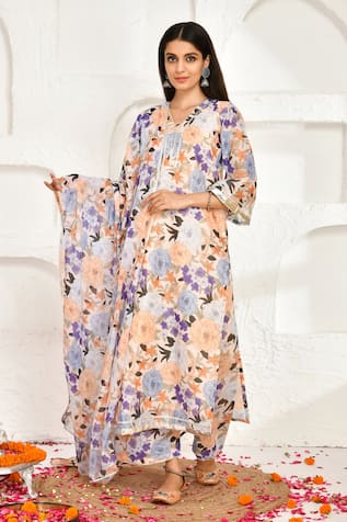 Bannhi Flower Garden Print Kurta Palazzo Set 