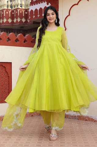 Bannhi By Priyanka Rathore Anarkali & Palazzo Set With Scallop Trimmed Dupatta 