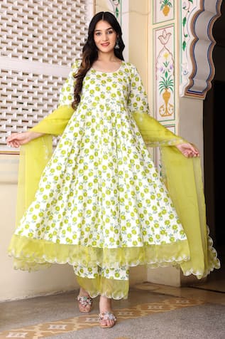 Bannhi By Priyanka Rathore Hand Block Print Anarkali Pant Set 