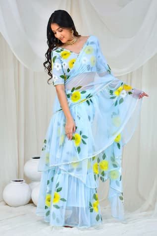 Bannhi Flower Hand Painted Skirt Saree With Blouse 