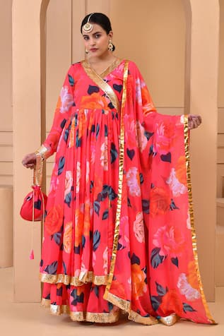 Bannhi By Priyanka Rathore Leaf Print Anarkali Sharara Set 