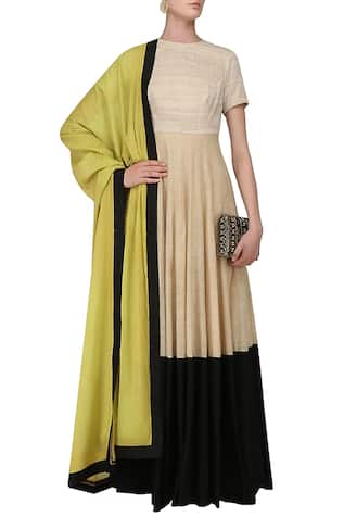 Colour Block Anarkali With Dupatta 