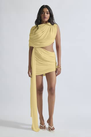 Deme by Gabriella Adelina Solid Draped Short Dress 