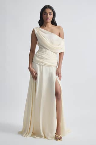 Deme by Gabriella Gemma Solid Draped Flowy Gown 