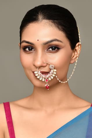 Kundan Bead Tassel Nose Ring 