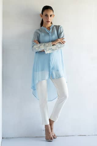 Bharat Adiani Floral Embroidered Asymmetric Shirt 