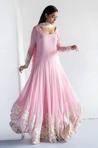 Bharat Adiani Floral Embroidered Anarkali With Dupatta 