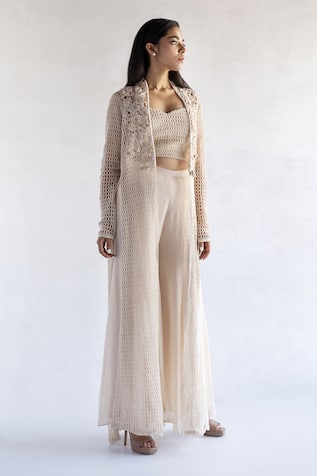 Bharat Adiani Crochet Palazzo Set & Jacket 