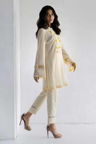 Bharat Adiani Crochet A-Line Kurta With Pant 