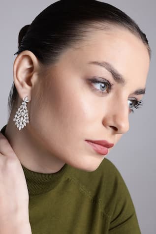 Shazé Mesmeric Studded Leafy Cascade Earrings 