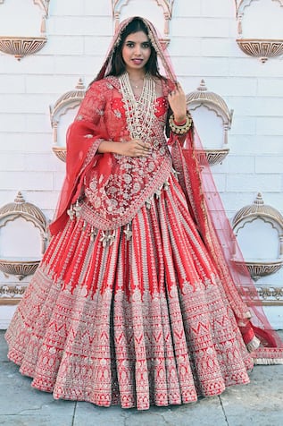 TANUSHAVY COUTURE Flower Panel Embroidered Bridal Lehenga Set 