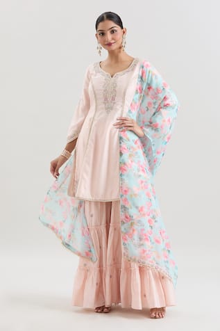 Basanti - Kapde Aur Koffee x AZA Floral Embroidered Kurta Sharara Set 