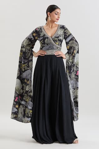 Basanti - Kapde Aur Koffee x AZA Floral Print Draped Jumpsuit 