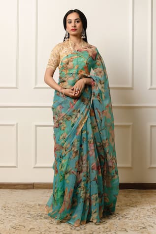 Atelier Shikaarbagh Flora Print Saree With Unstitched Blouse Piece 