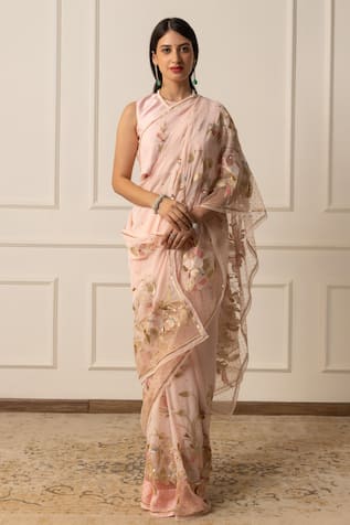 Atelier Shikaarbagh Sequin Embroidered Saree With Unstitched Blouse Piece 