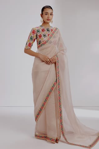 Taisha Striped Woven Saree Set With Embroidered Blouse 