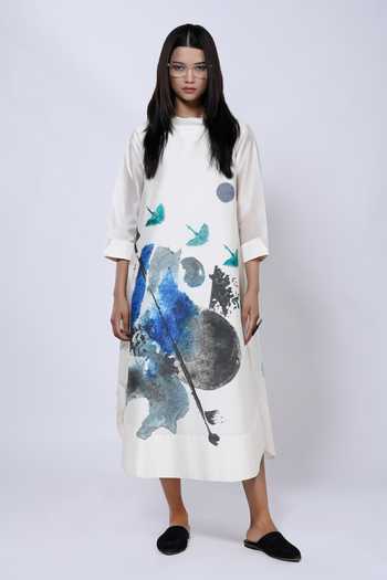 Taika By Poonam Bhagat Chanderi Watercolour Abstract Pattern Tunic 