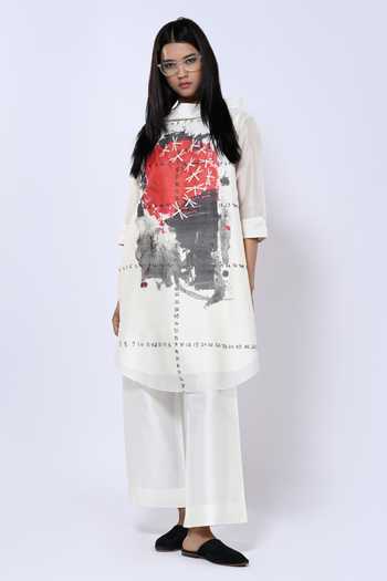 Taika By Poonam Bhagat Chanderi Numeric Pattern Short Tunic With Pant 