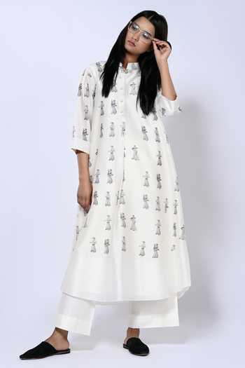 Taika By Poonam Bhagat Chanderi Figurine Pattern Tunic With Pant 