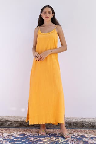 SHIMONA Marigold Neckline Embroidered Dress 